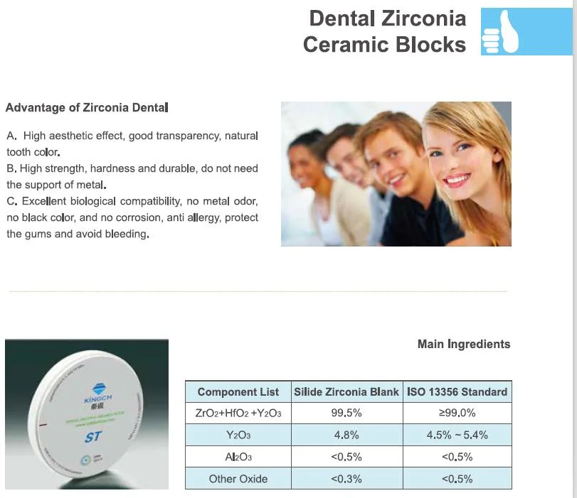 Dental Material Denture Processing Zirconia Ceramic Disc Multilayer Zirconia Blocks