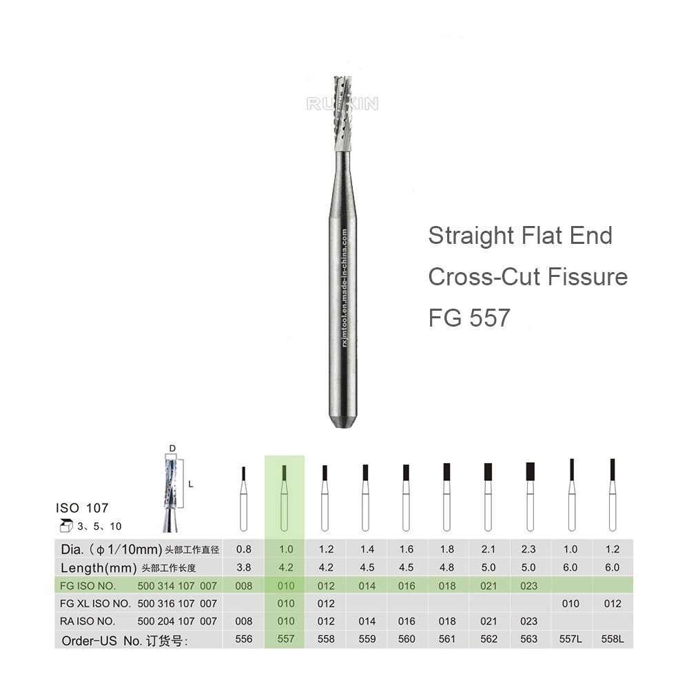 Best Selling Dental Milling Equipment Manufacturer FG Shank Straight Cross Cut Fissure Trimming Hard Alloy Bur FG557 ISO 107/010