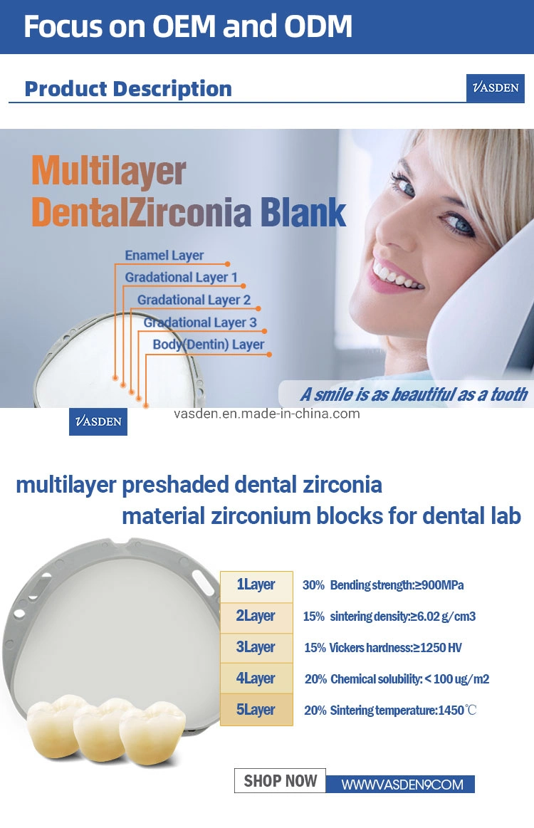 A1-D4 Preshaded 3D Multilayered Zirconia Block Ceramic for Dental Lab